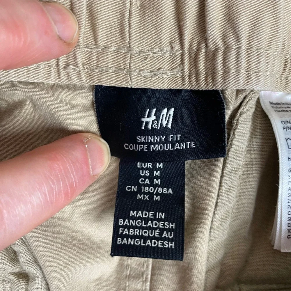 H&M Skinny Fit Drawstring Elastic Waist Cargo Pants Mens Medium Tan Khaki